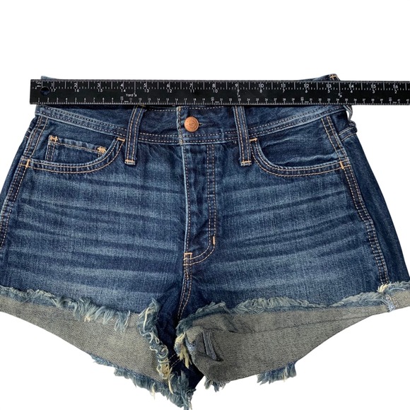 Hollister High Rise Vintage Denim Shorts Frayed Hem Dark Wash Size 25 - Picture 7 of 11